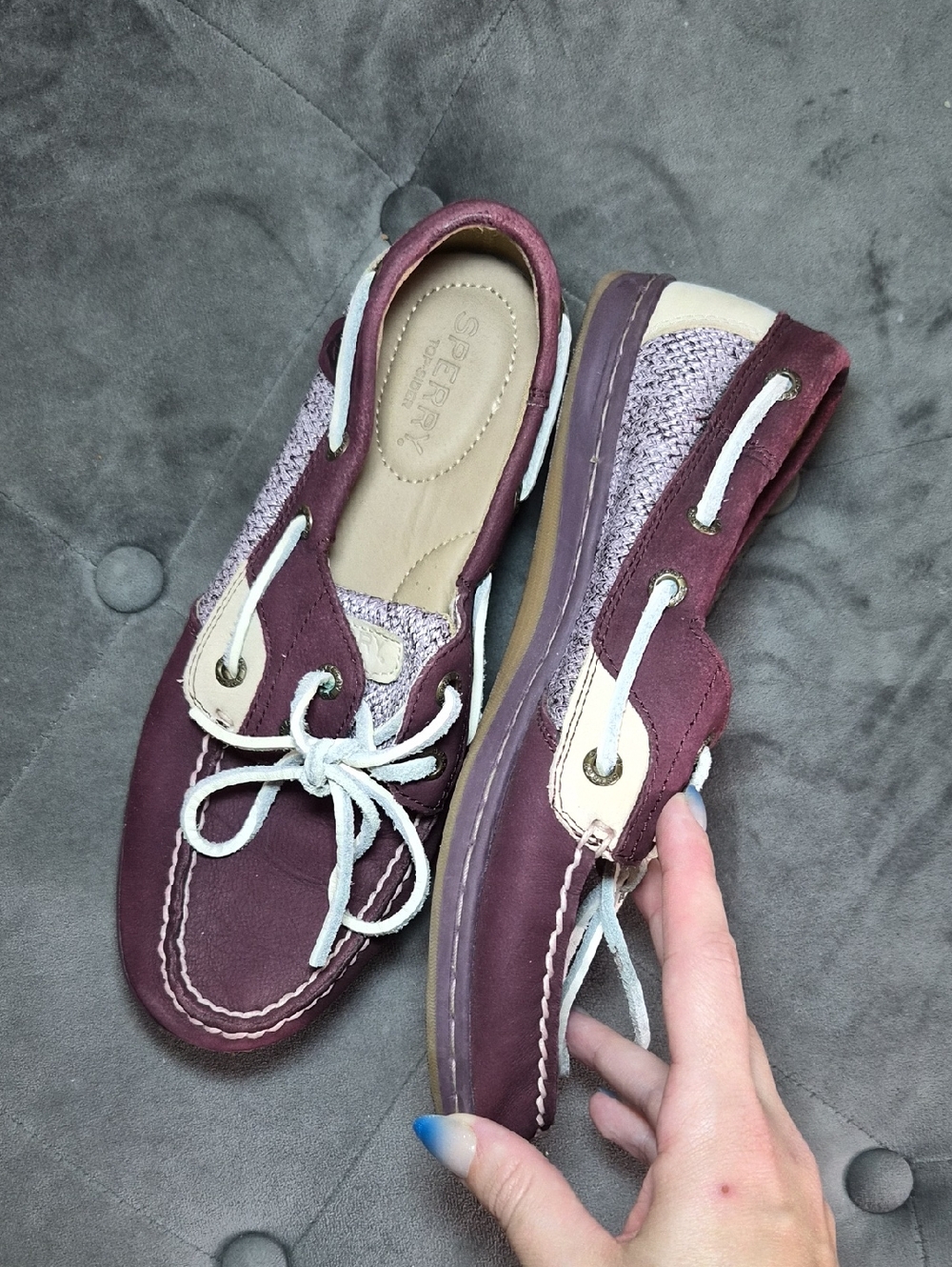 Sperry Burgundy Leather Boat Shoes with Cream Accent - Picture 8 of 8